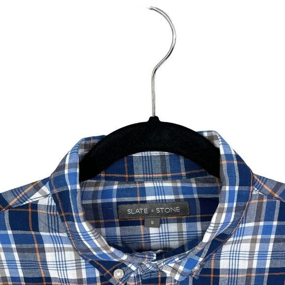Slate & Stone Button Down Plaid‎ Shirt Long Sleeves Blue White Orange Men Size S - Picture 3 of 5